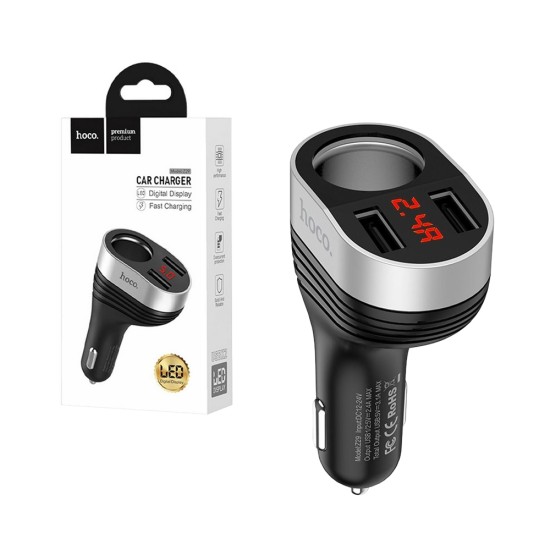 Hoco Car Charger Z29 With Regal Display and Cigarette Lighter 2.4A Black